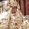 Floral Print A-line Dress, Elegant Crew Neck Half Sleeve Dress For Spring & Summer, Women's Clothing