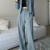 Plus Size Solid Two-piece Set, Long Sleeve Lapel Blazer & Pants Outfits, Women's Plus Size Clothing