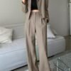 Plus Size Solid Two-piece Set, Long Sleeve Lapel Blazer & Pants Outfits, Women's Plus Size Clothing