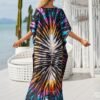 1c7cf579e16f4cb88b47ca0b3cebb309.jpg Plus Size Vacay Dress, Women's Plus Leaf Print Bat Sleeve V Neck Split Hem Cover Up Maxi Dress