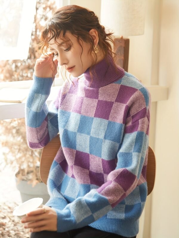 Geo Pattern Turtleneck Knitted Pullover Sweater, Casual Long Sleeve Top For Fall & Winter, Women's Clothing