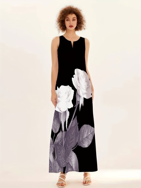 3a25c52ff1507182484200871899c4a7-1.jpg Floral Print Maxi Dress, Notched Neck Sleeveless Casual Dress For Summer & Spring, Women's Clothing