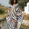 Plus Size Colorful Butterfly Print Slit Dress, Casual Batwing Sleeve Dress For Spring & Summer, Women's Plus Size Clothing