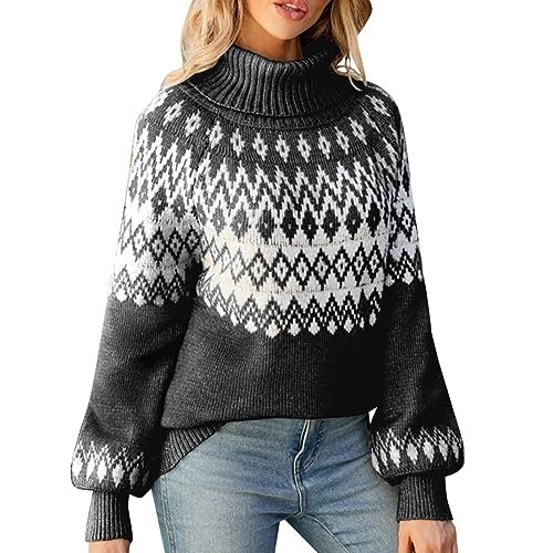 51Q0wOvgnHL.jpg Turtleneck Batwing Sleeves Knitted Sweaters for Women Crochet Retro Baggy Soft Cozy Short Sweater