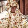 Floral Print A-line Dress, Elegant Crew Neck Half Sleeve Dress For Spring & Summer, Women's Clothing