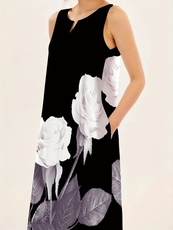 5899e3a0fbe125869e39a63cfcd9d40a-1.jpg Floral Print Maxi Dress, Notched Neck Sleeveless Casual Dress For Summer & Spring, Women's Clothing