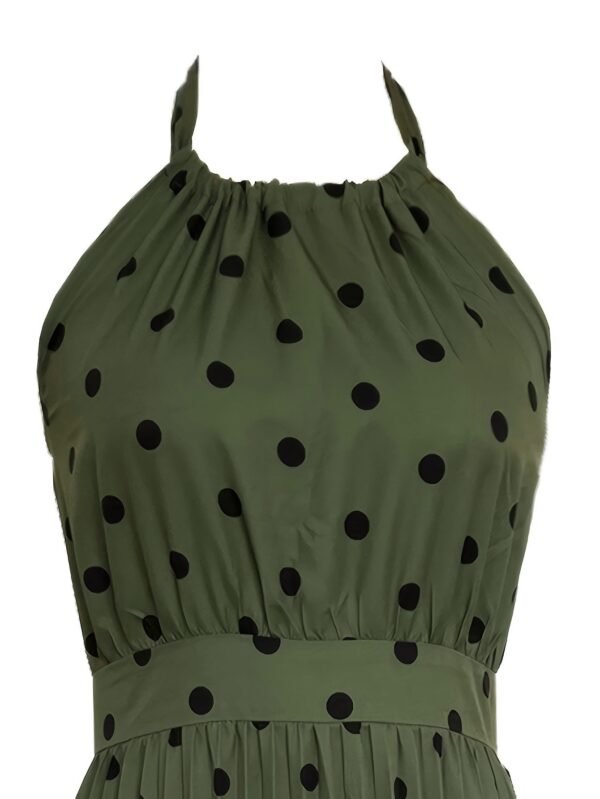 Polka Dot Print Halter Neck Dress, Vacation Style Sleeveless Pleated Maxi Dress For Spring & Summer, Women's Clothing