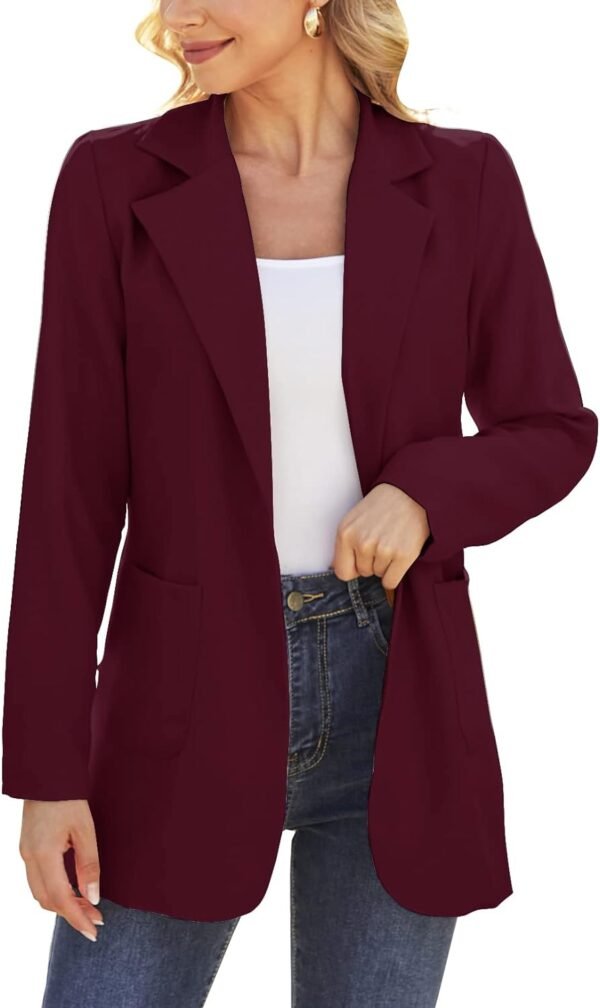 613AnLMV7HL._AC_SL1500-1.jpg Women Open Front Blazers Long Sleeve Casual OL Office Slim Buttonless Suit Jacket with Pockets