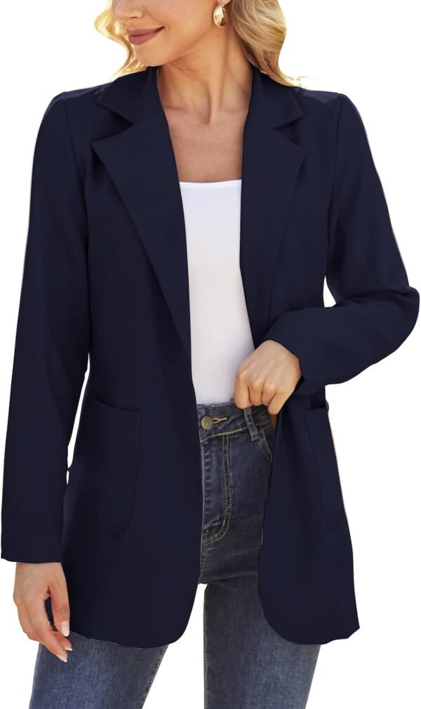 61AIhRR2znL._AC_SL1500-1.jpg Women Open Front Blazers Long Sleeve Casual OL Office Slim Buttonless Suit Jacket with Pockets