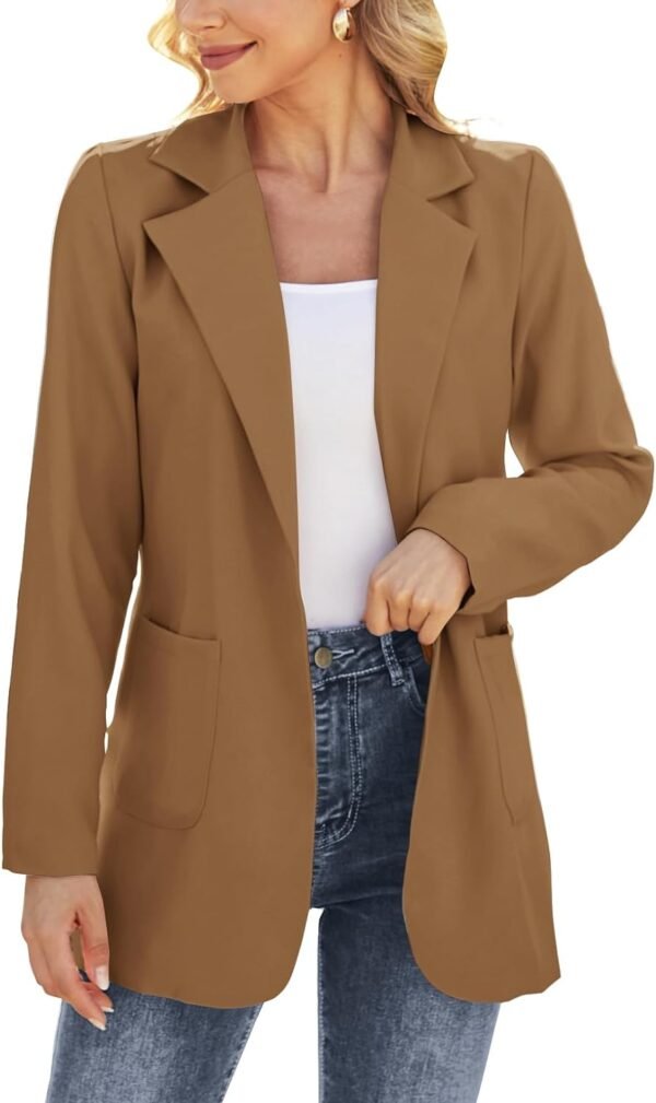 61JgnuZk6KL._AC_SL1500-1.jpg Women Open Front Blazers Long Sleeve Casual OL Office Slim Buttonless Suit Jacket with Pockets