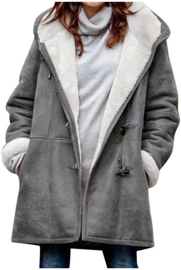 61PeQ6EdgmL._AC_SL1080.jpg Windproof Sherpa Lined Outerwear for Women Winter, Fashion Fleece Hooded Overcoat with Pockets, Warm and Thicken Parka Jacket