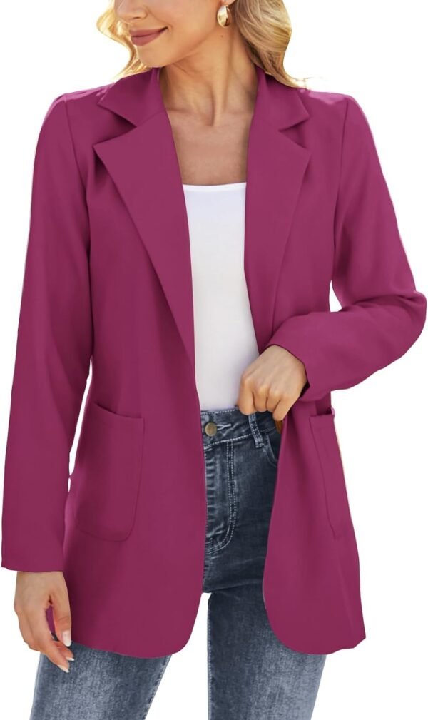 61e8d22YX9L._AC_SL1500-1.jpg Women Open Front Blazers Long Sleeve Casual OL Office Slim Buttonless Suit Jacket with Pockets