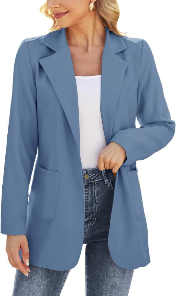 61roN7FLDdL._AC_SL1500-1.jpg Women Open Front Blazers Long Sleeve Casual OL Office Slim Buttonless Suit Jacket with Pockets