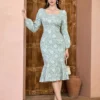Allover Floral Print Mermaid Dress, Elegant Long Sleeve Bodycon Dress For Spring & Fall, Women's Clothing