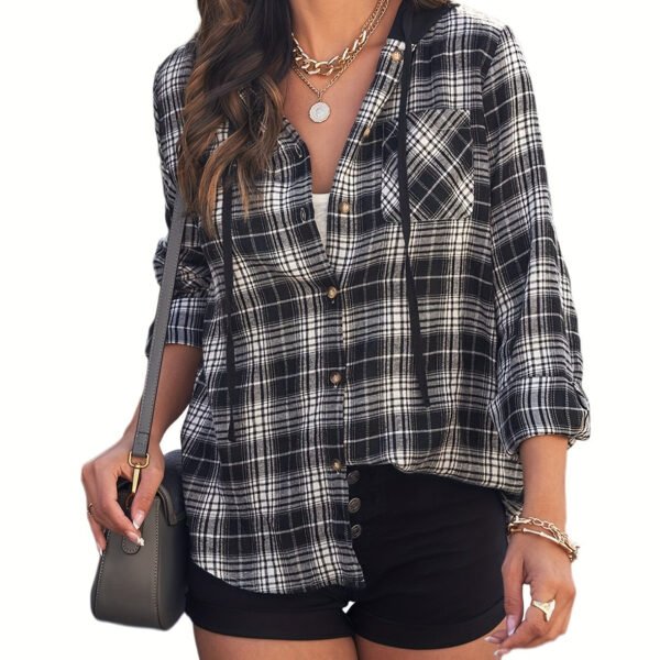 Plaid Print Single Breasted Jacket, Casual Drawstring Outwear For Spring & Fall, Women's Clothing