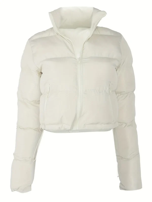 Zipper Warm Puffer Jackets For Winter Hiking Ski, Solid Color Crop Puffer Coat, Women's Clothing for Koningsdag/King's Day