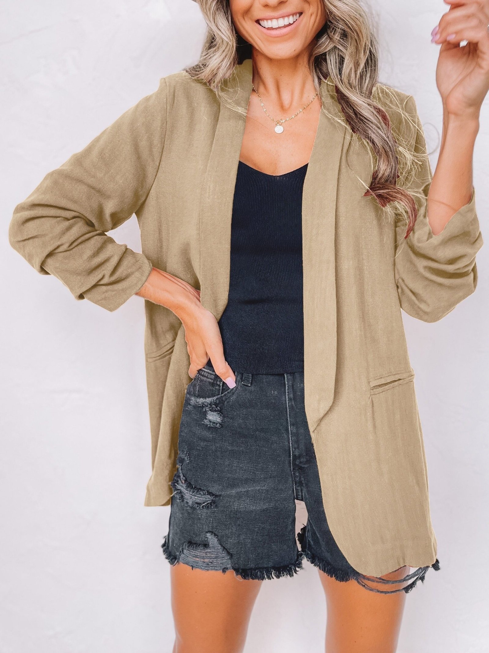 Solid Lapel Blazer Jacket, Casual Long Sleeve Office Work Outerwear, Women's Clothing