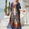 8a5b0125dd7bd527bc10fd16904222bc.jpg Plus Size Vacay Dress, Women's Plus Leaf Print Bat Sleeve V Neck Split Hem Cover Up Maxi Dress