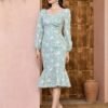 Allover Floral Print Mermaid Dress, Elegant Long Sleeve Bodycon Dress For Spring & Fall, Women's Clothing