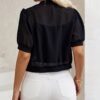 Solid Color Open Front Jacket, Elegant Short Sleeve Jacket For Spring & Fall, Women's Clothing