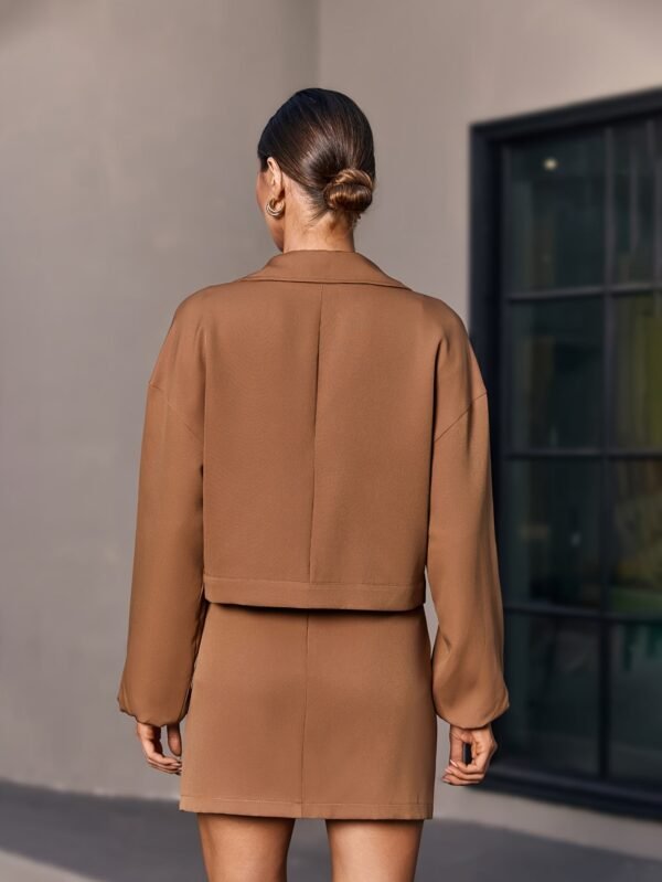 Classy Two-piece Set, Lapel Collar Button Front Shirt & A-line Skirt Outfits, Women's Clothing