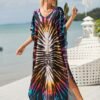 bd38c9495a9fee99379f963cc8356625.jpg Plus Size Vacay Dress, Women's Plus Leaf Print Bat Sleeve V Neck Split Hem Cover Up Maxi Dress