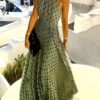 Polka Dot Print Halter Neck Dress, Vacation Style Sleeveless Pleated Maxi Dress For Spring & Summer, Women's Clothing