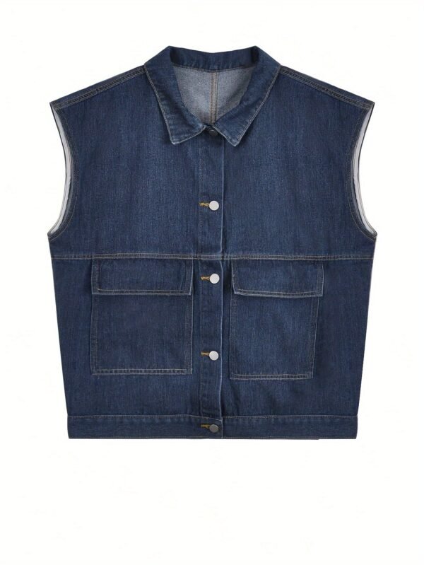 Women's Sleeveless Denim Jacket, Solid Color Turn-Down Collar, Loose Fit, Single-Breasted Casual Versatile Street Style Jean Outerwear for Spring/Summer