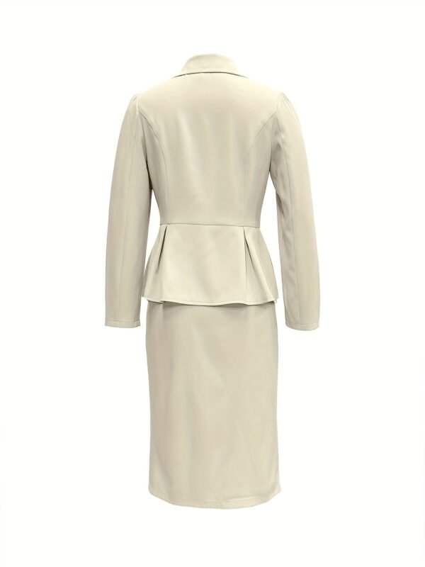 Solid Color Elegant Skirt Suit, Single Button Lapel Collar Long Sleeve Outwear & Split Hem Skirt Outfits, Women's Clothing
