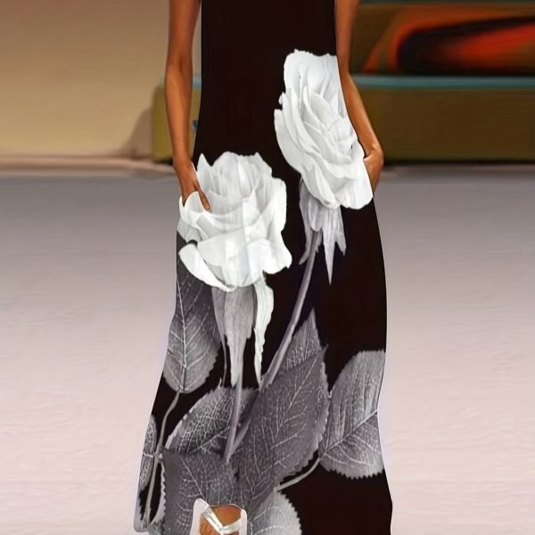 dc467bca413aa9673c7725dc76d9e5fc.jpg Floral Print Maxi Dress, Notched Neck Sleeveless Casual Dress For Summer & Spring, Women's Clothing