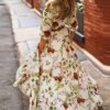 Floral Print A-line Dress, Elegant Crew Neck Half Sleeve Dress For Spring & Summer, Women's Clothing