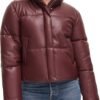 Women's Vegan Leather Quilted Short Puffer Jacket